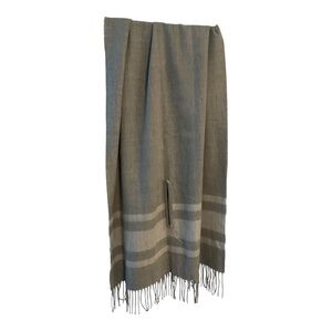 Gray Striped Fringe Scarf